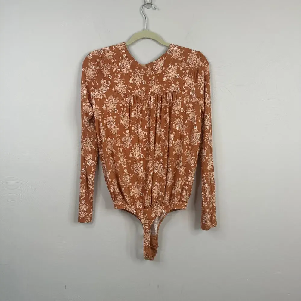 Free People Orange & White Spring Combo Turnt Bodysuit